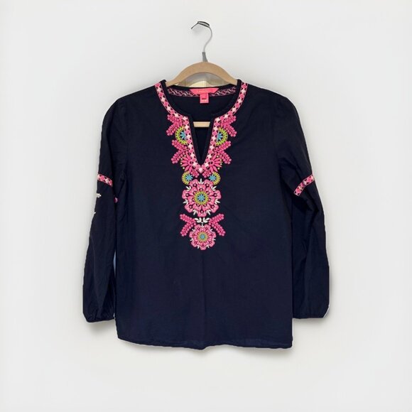 Lilly Pulitzer Womens Coretta Tunic Top XXS  Navy Embroidered Old Money Preppy - Picture 1 of 10